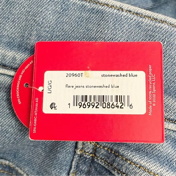 NWT SPANX Flare Jeans Size Large Tall Stonewashed Blue Pull-On Stretch Denim NEW - Picture 10 of 13